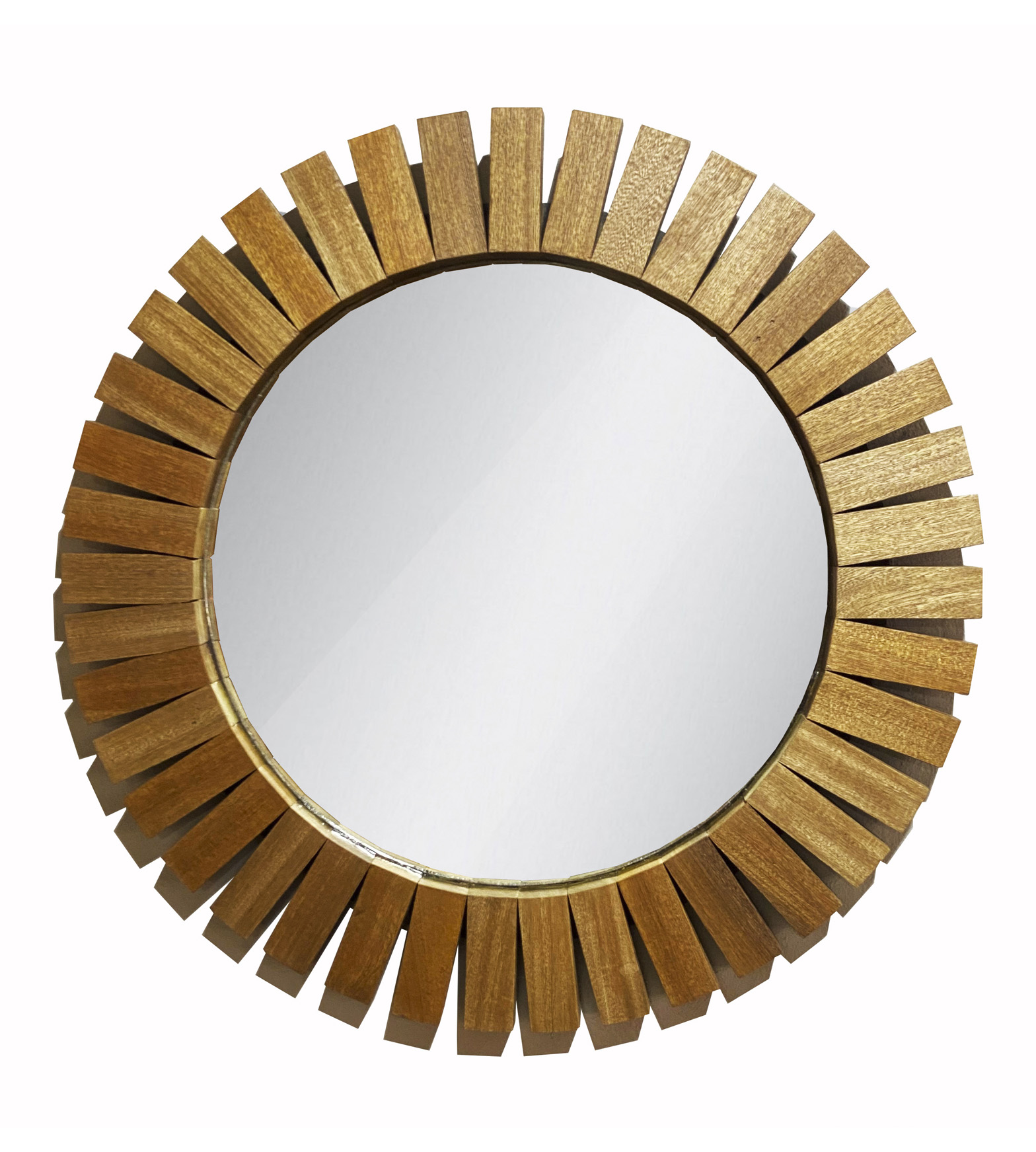 Espejo Redondo Con Marco De Madera en forma de Sol de Roble 100cm,