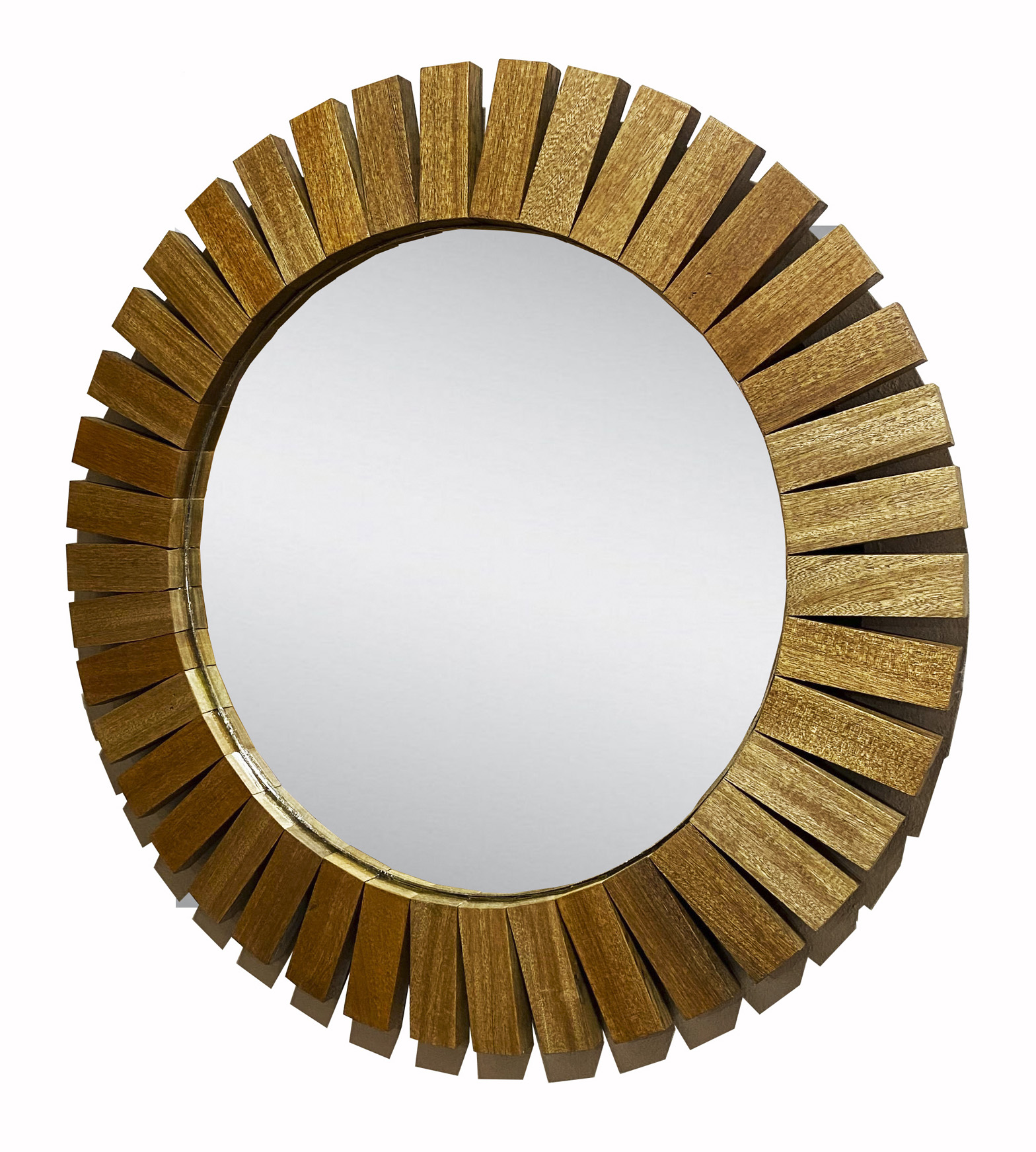 Espejo Redondo Con Marco De Madera en forma de Sol de Roble 100cm,