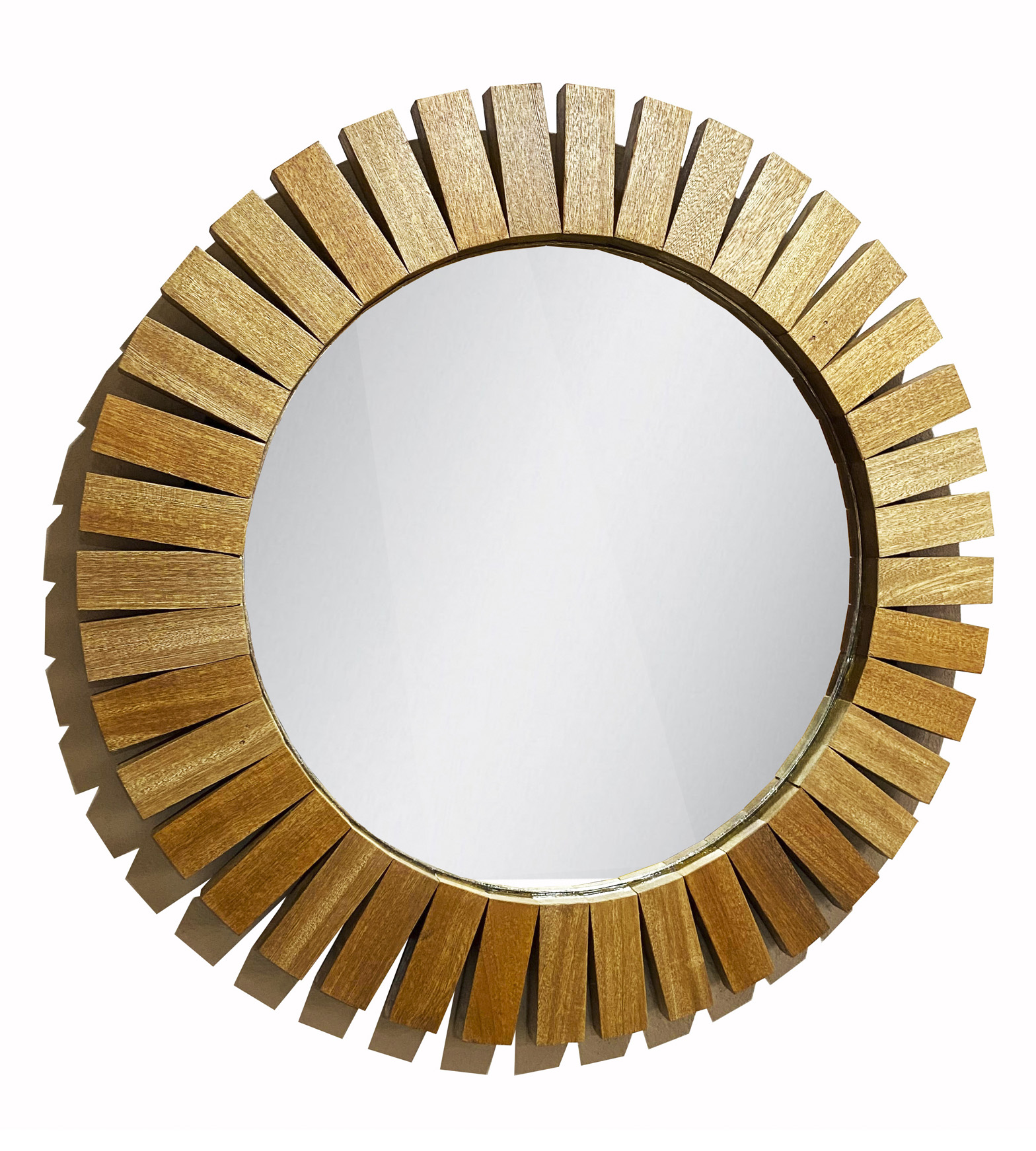 Espejo Redondo Con Marco De Madera en forma de Sol de Roble 100cm,