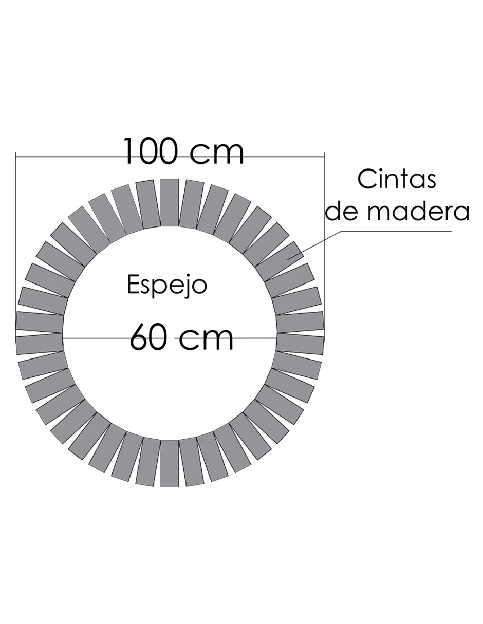 Espejo Redondo Con Marco De Madera en forma de Sol de Roble 100cm,