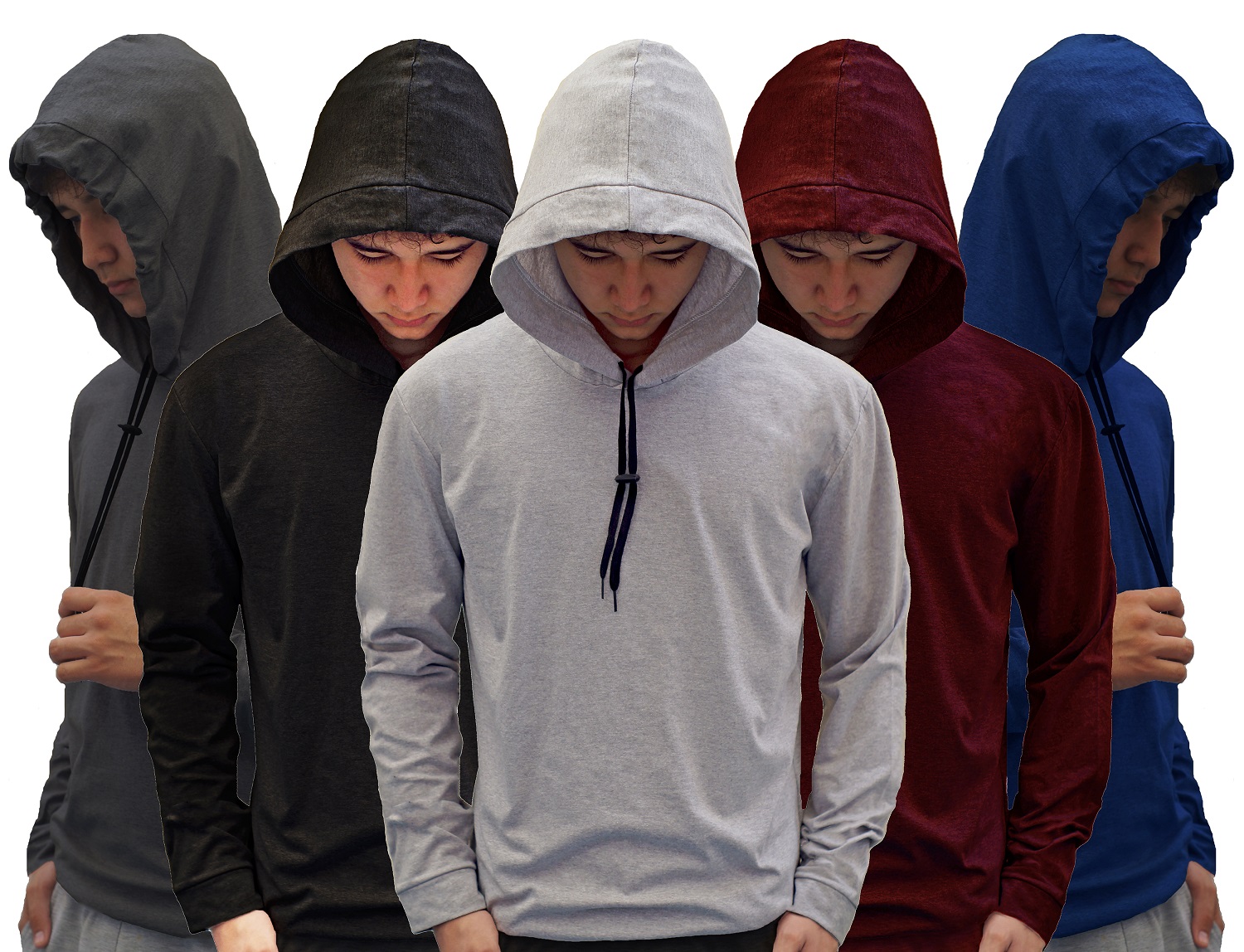 Playera Manga Larga Con Gorro Hombre 5 Pzs Agujeta liso