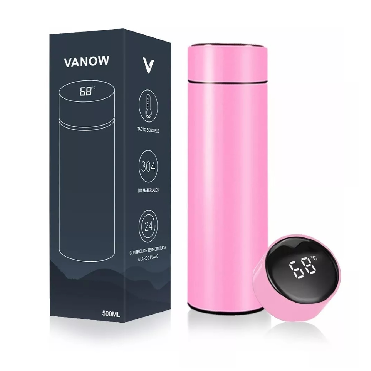 Termo Digital Inteligente De Acero Inoxidable 500ml Rosa