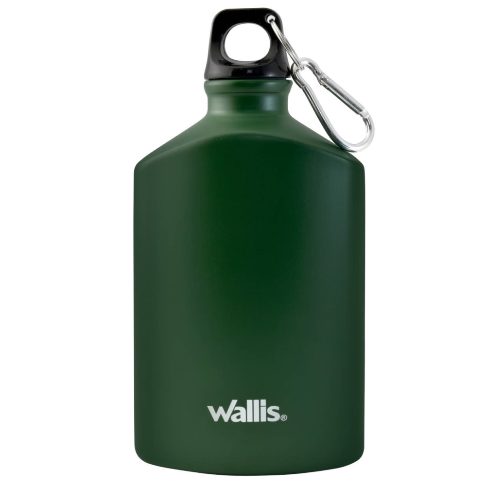 Botella Plana 500ml Aluminio C/Gancho Verde Militar Wallis