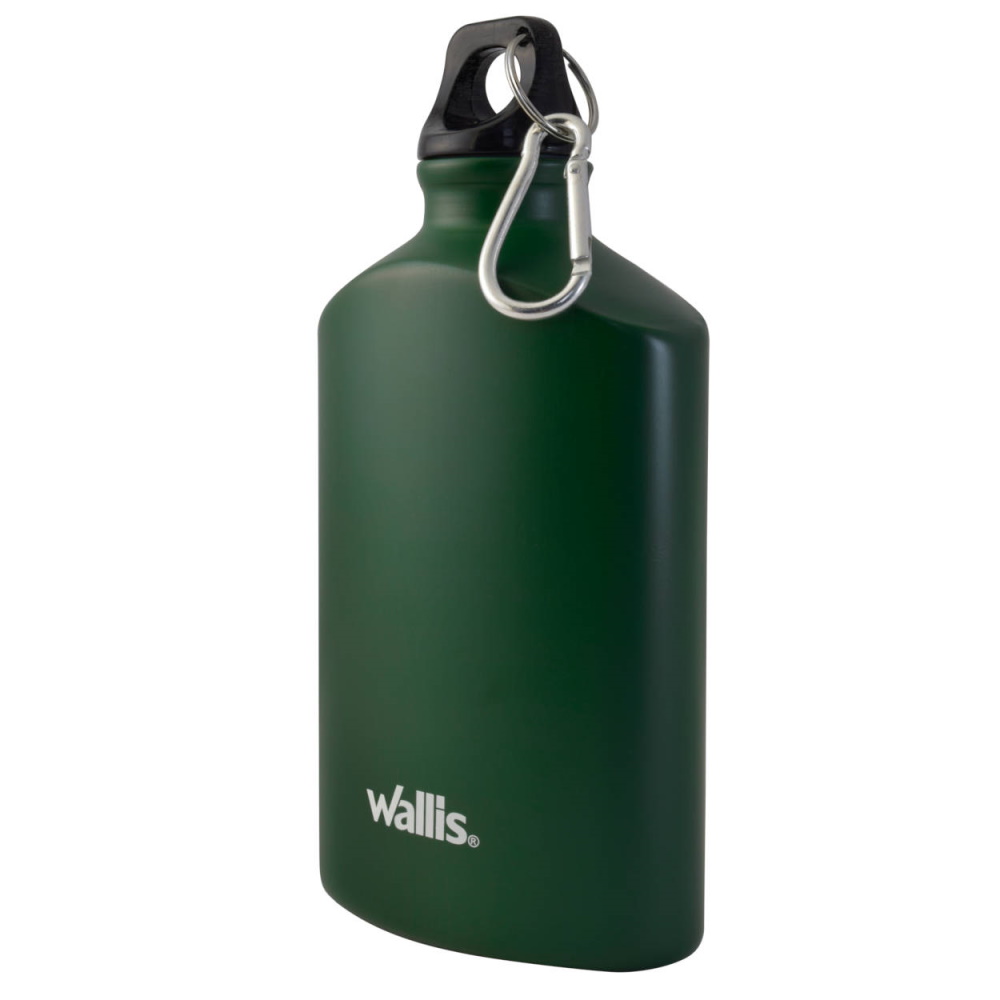 Botella Plana 500ml Aluminio C/Gancho Verde Militar Wallis