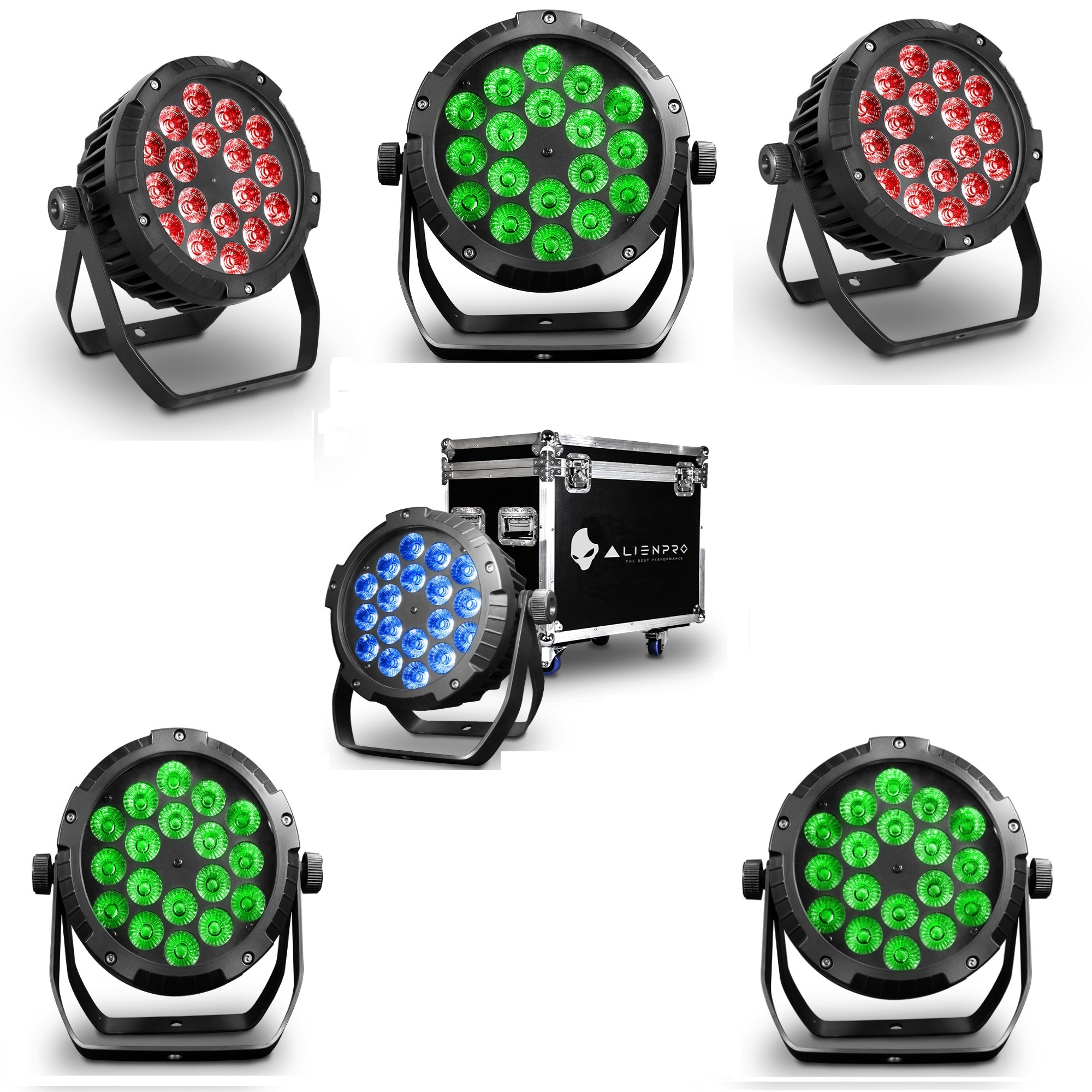Luces ALIEN PRO 18X15 RGBWAUV 6 piezas más case