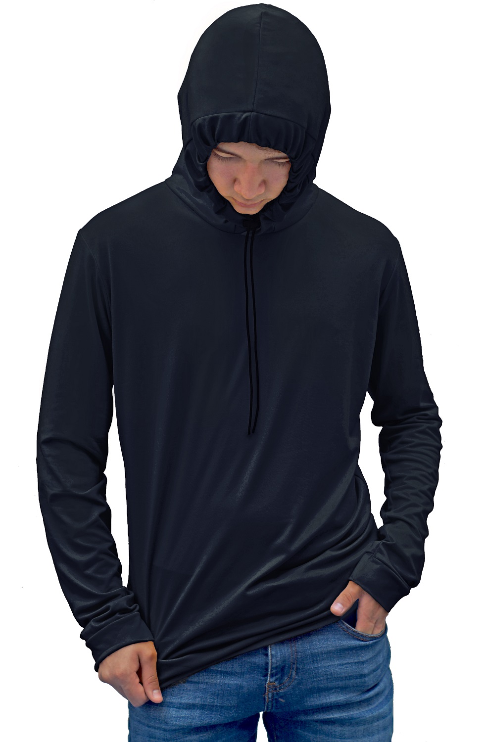 Playera Manga Larga Calada Delgadas Y Gorro Cordon.