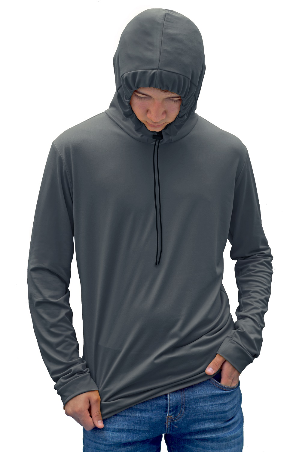 Playera Manga Larga Calada Delgadas Y Gorro Cordon.