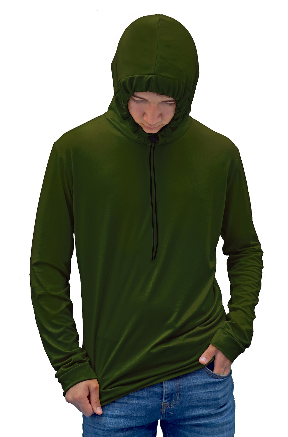 Playera Manga Larga Calada Delgadas Y Gorro Cordon.