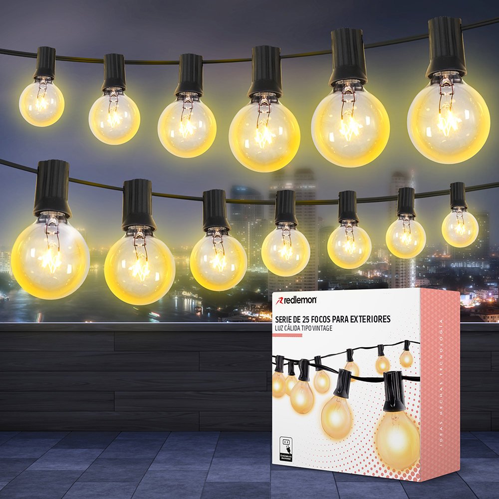 Serie de 25 Focos Colgantes Vintage para Exteriores Redlemon
