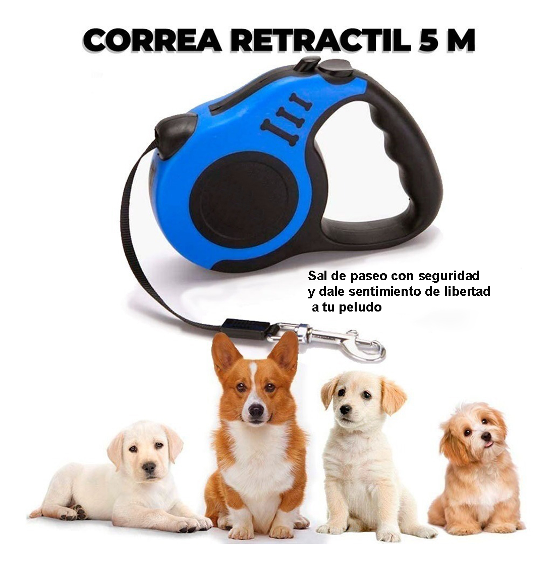 Correa Retráctil Para Mascotas Perros 5 Metros