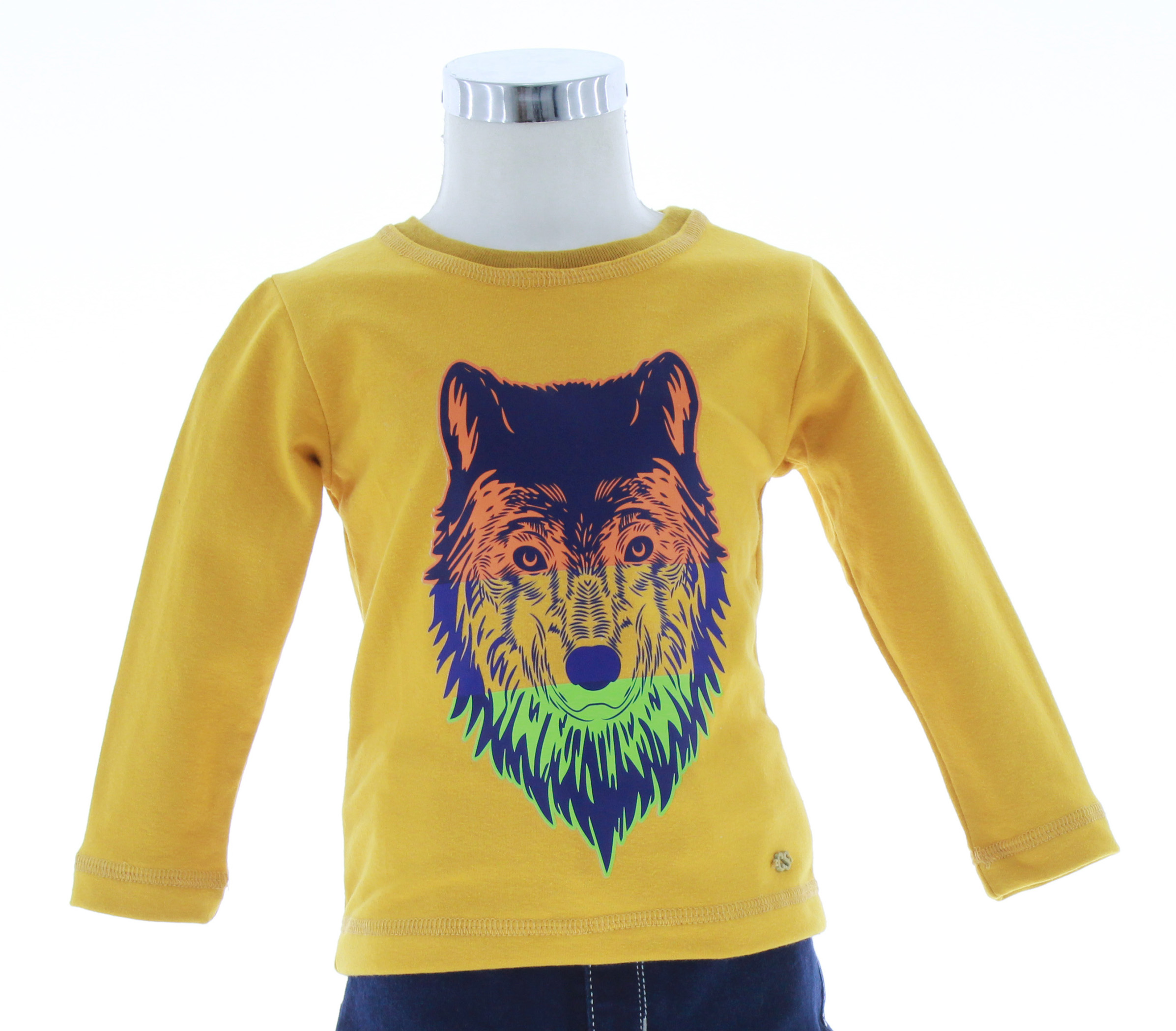 Playera Niño Color Mostaza Manga Larga T Shirt 3298 1 a 6 Años.