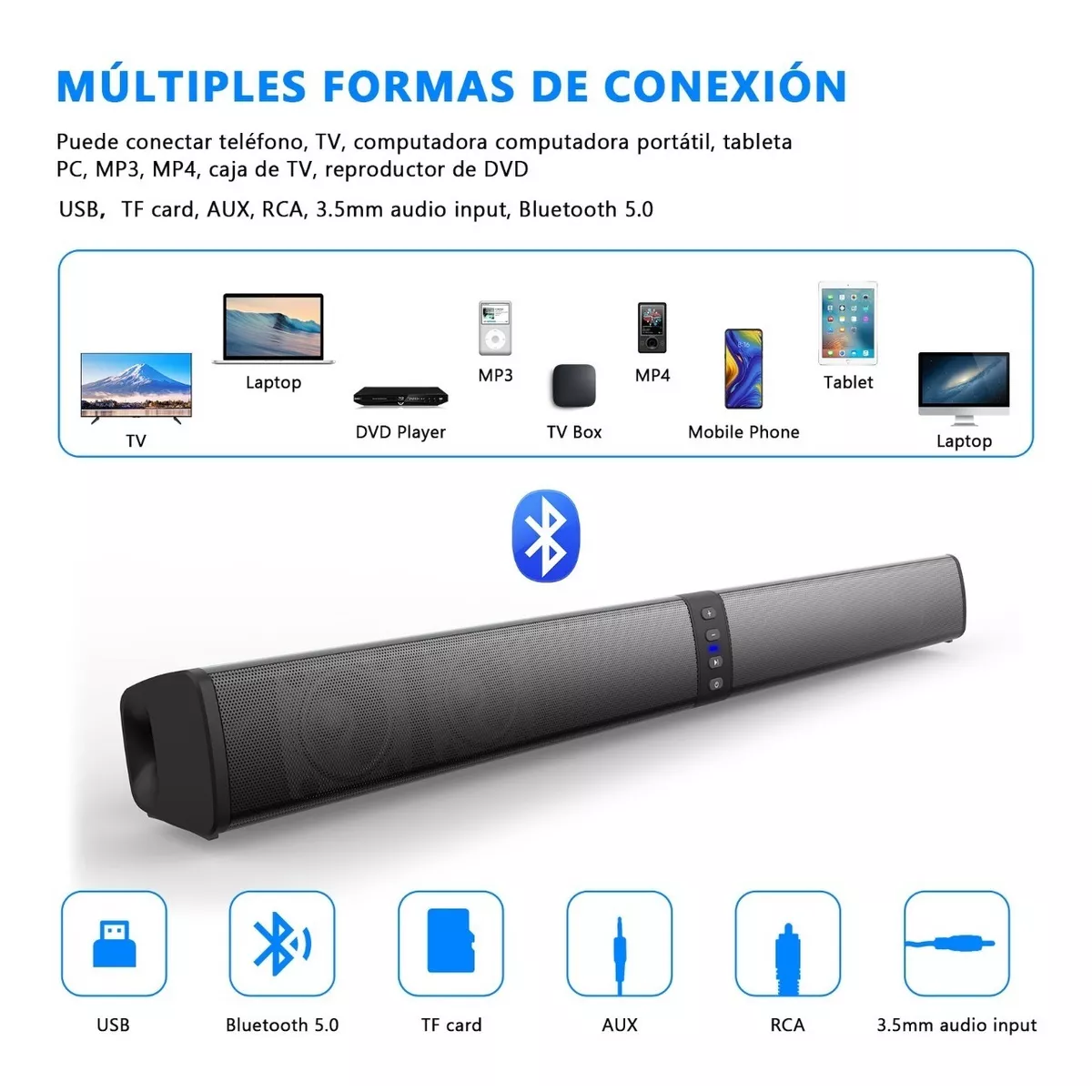 Barra De Sonido Eleoption Desmontable Y Recargable Bluetooth