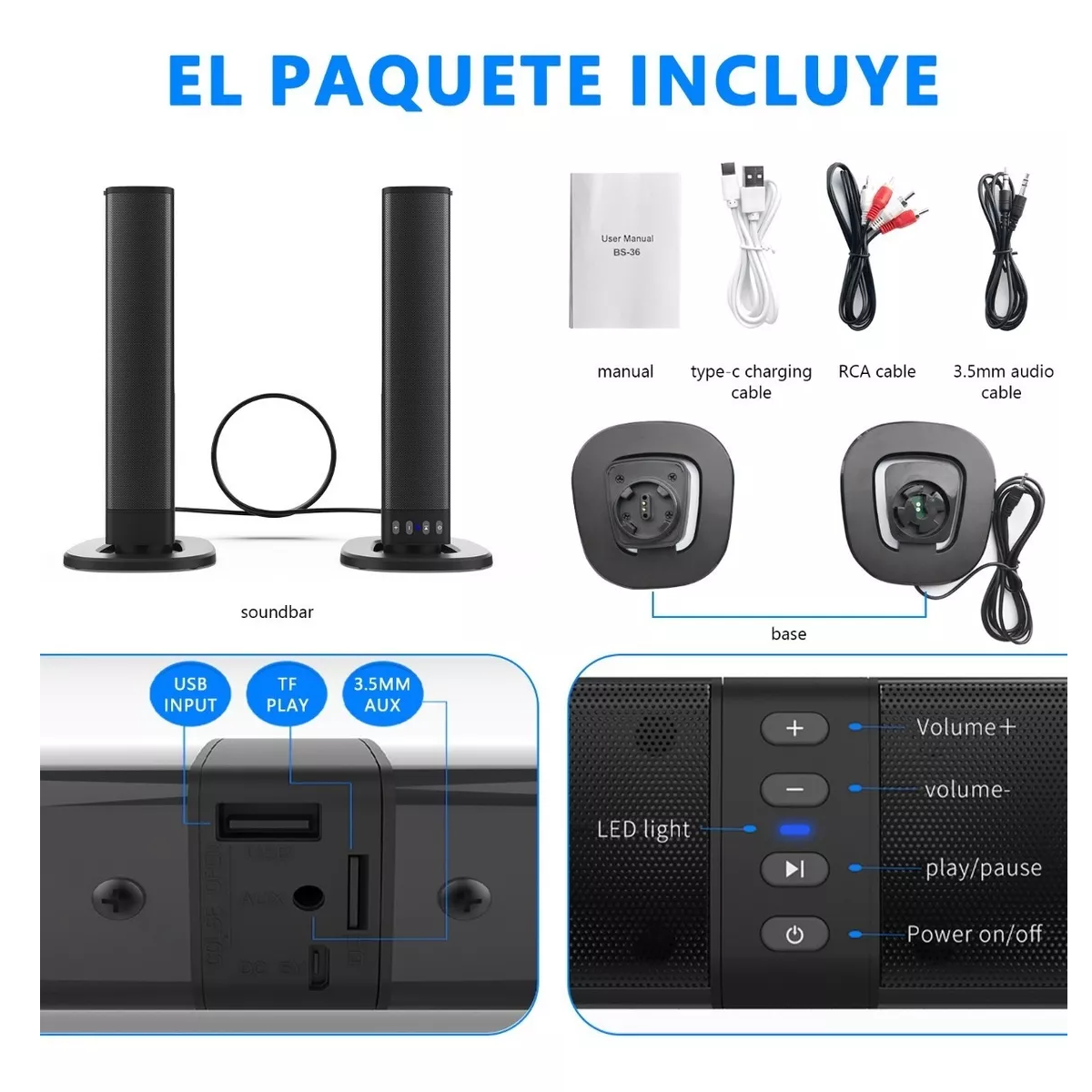 Barra De Sonido Eleoption Desmontable Y Recargable Bluetooth