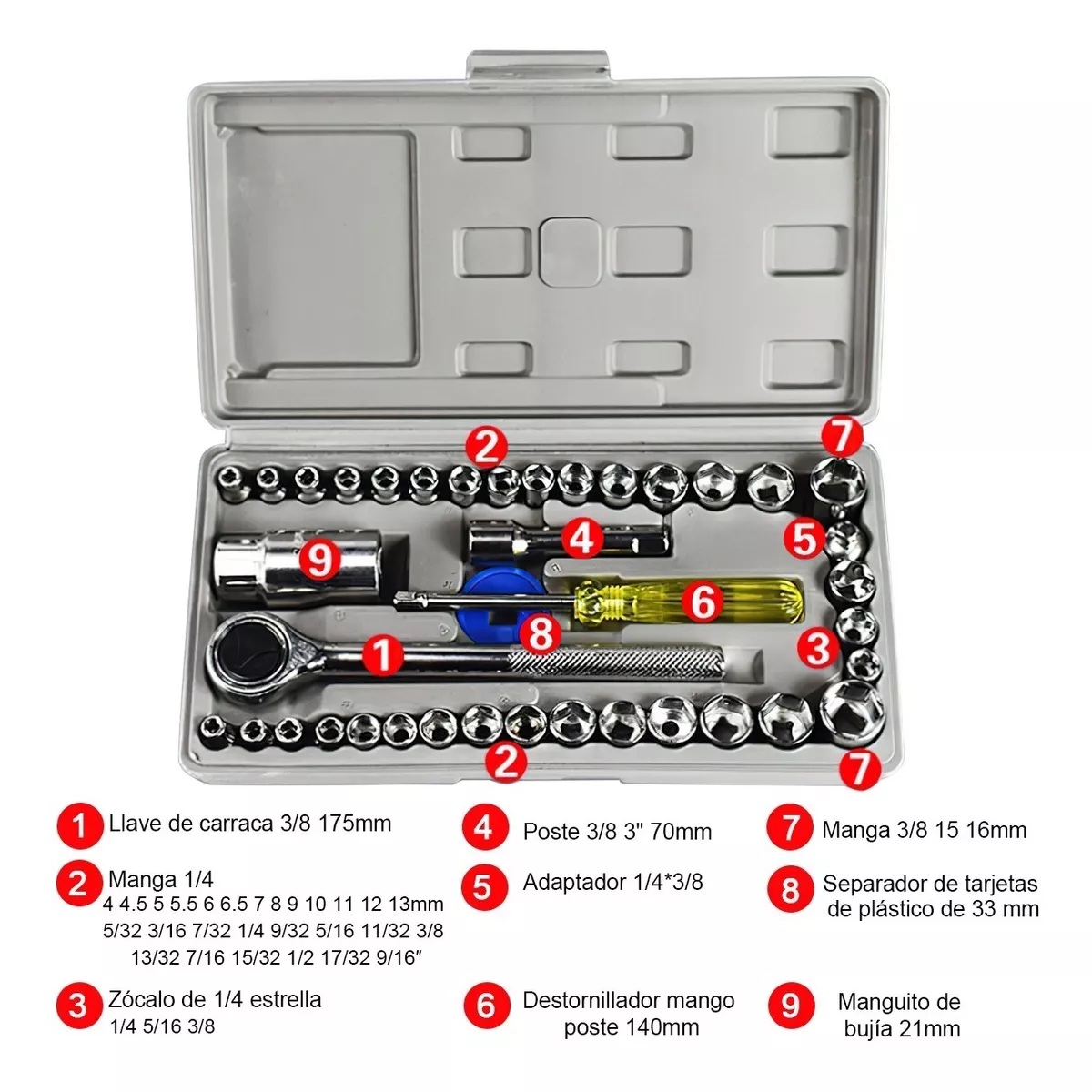 Juego De Herramientas Mecanica Dados Acero 40 Pcs Moto/auto