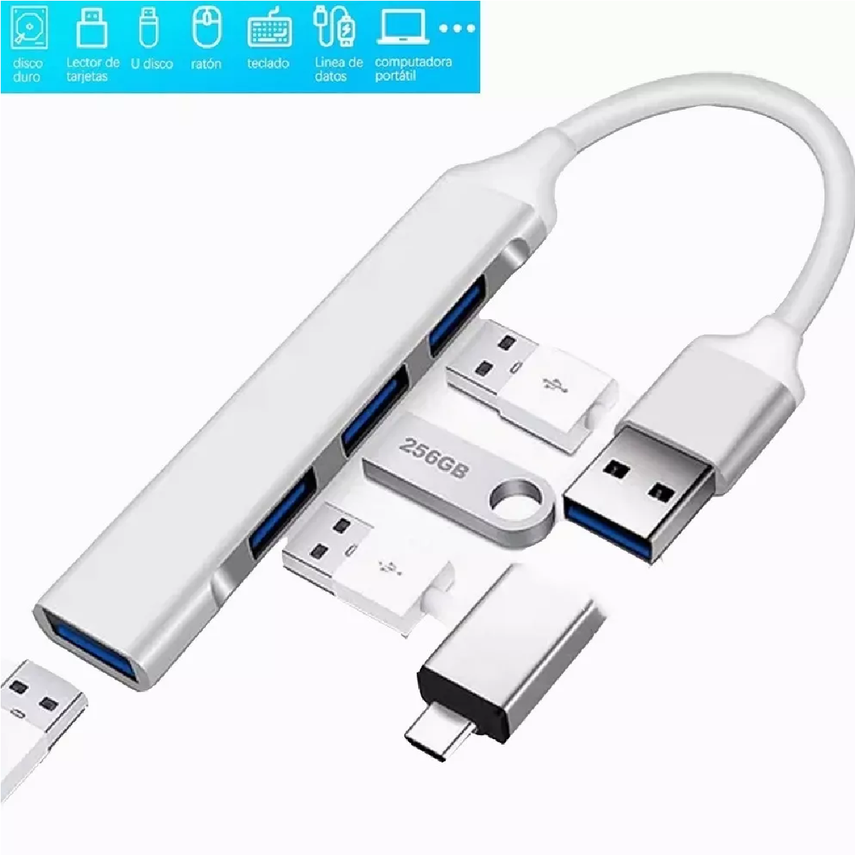 4 En 1 Usb Hub Adaptador Para Laptop Usb 3.0 Tipo C 5gbps