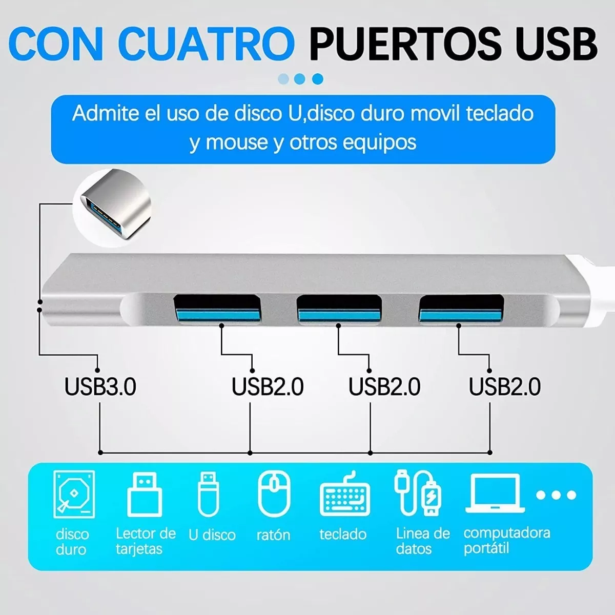 4 En 1 Usb Hub Adaptador Para Laptop Usb 3.0 Tipo C 5gbps