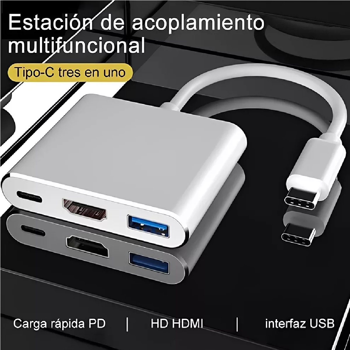 Adaptador Convertidor Hub Usb C A Hdmi 4k Usb 3.0 Y Tipo C