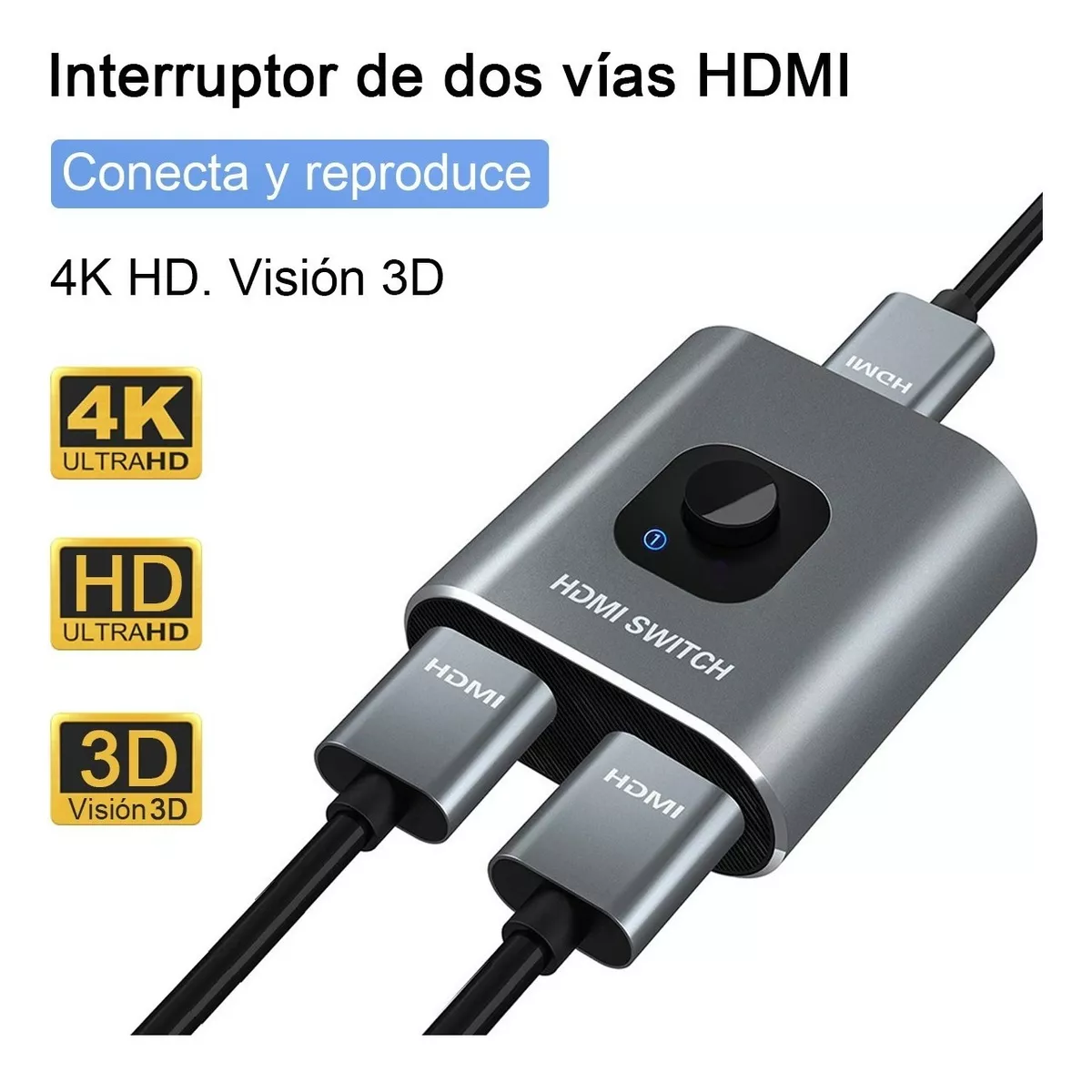 Conmutador HDMI 2 entradas 1 salida 4k de alta definición