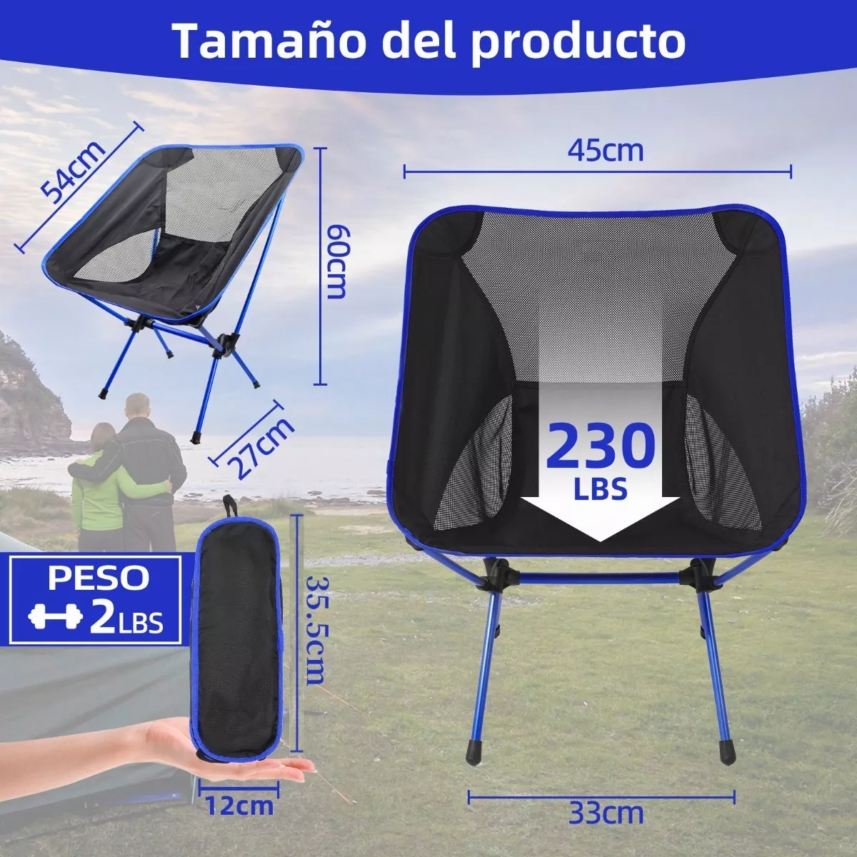 Silla Plegable Camping Y Playa Compacta Portátil Con Bolsa