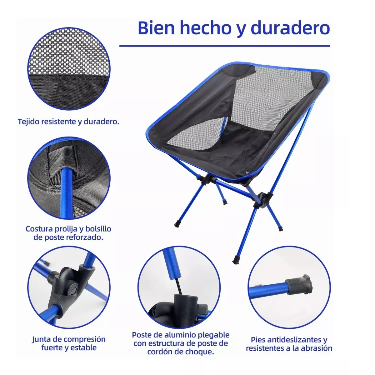 Silla Plegable Camping Y Playa Compacta Portátil Con Bolsa