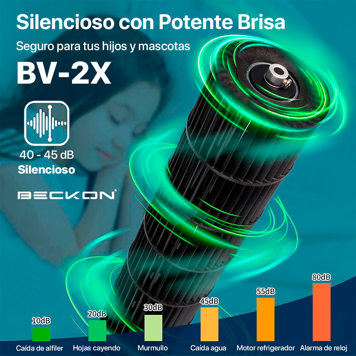 Ventilador de torre con ionizador Oscila 109cm Blanco + control remoto Beckon