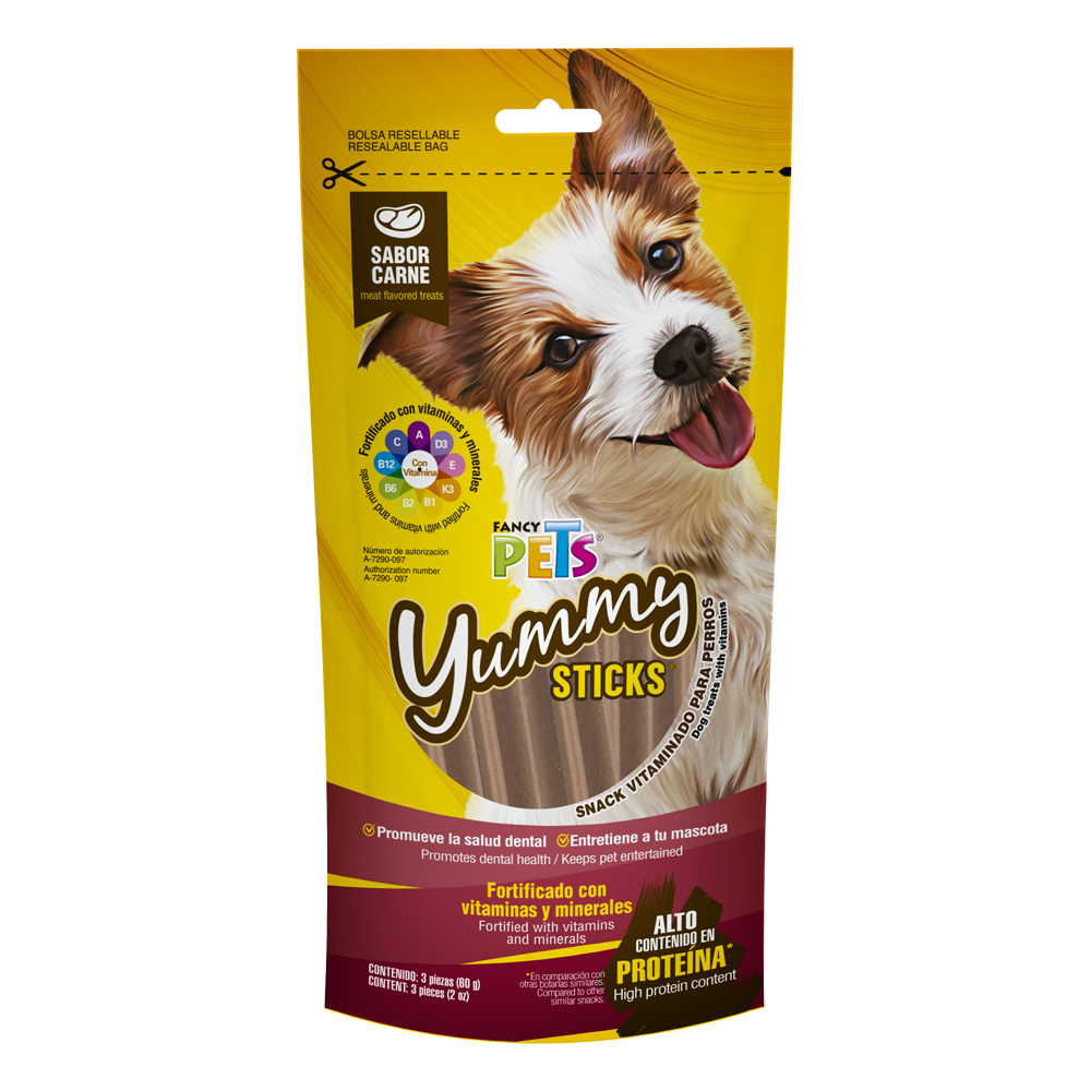 Fancy Pets Yummy Sticks Sabor Carne Premios para Perro con 3 Piezas Fortificado con Vitaminas y Minerales