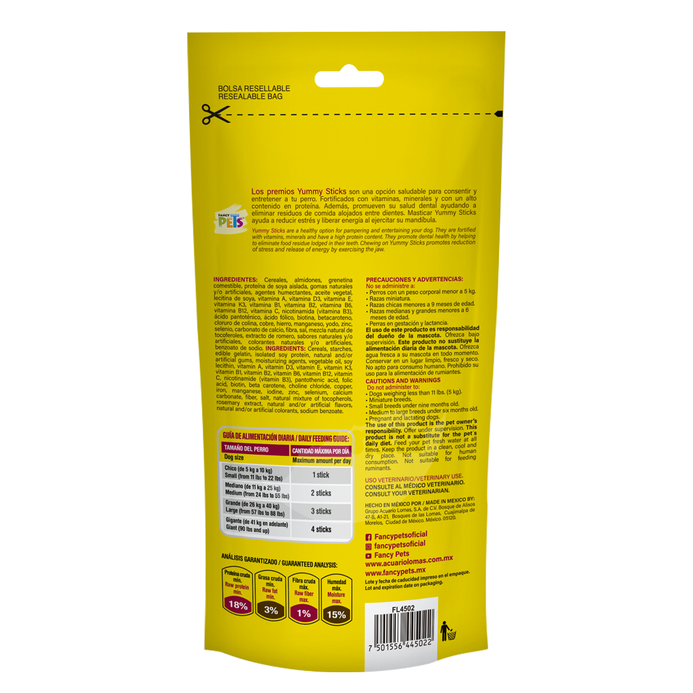 Fancy Pets Yummy Sticks Sabor Carne Premios para Perro con 3 Piezas Fortificado con Vitaminas y Minerales