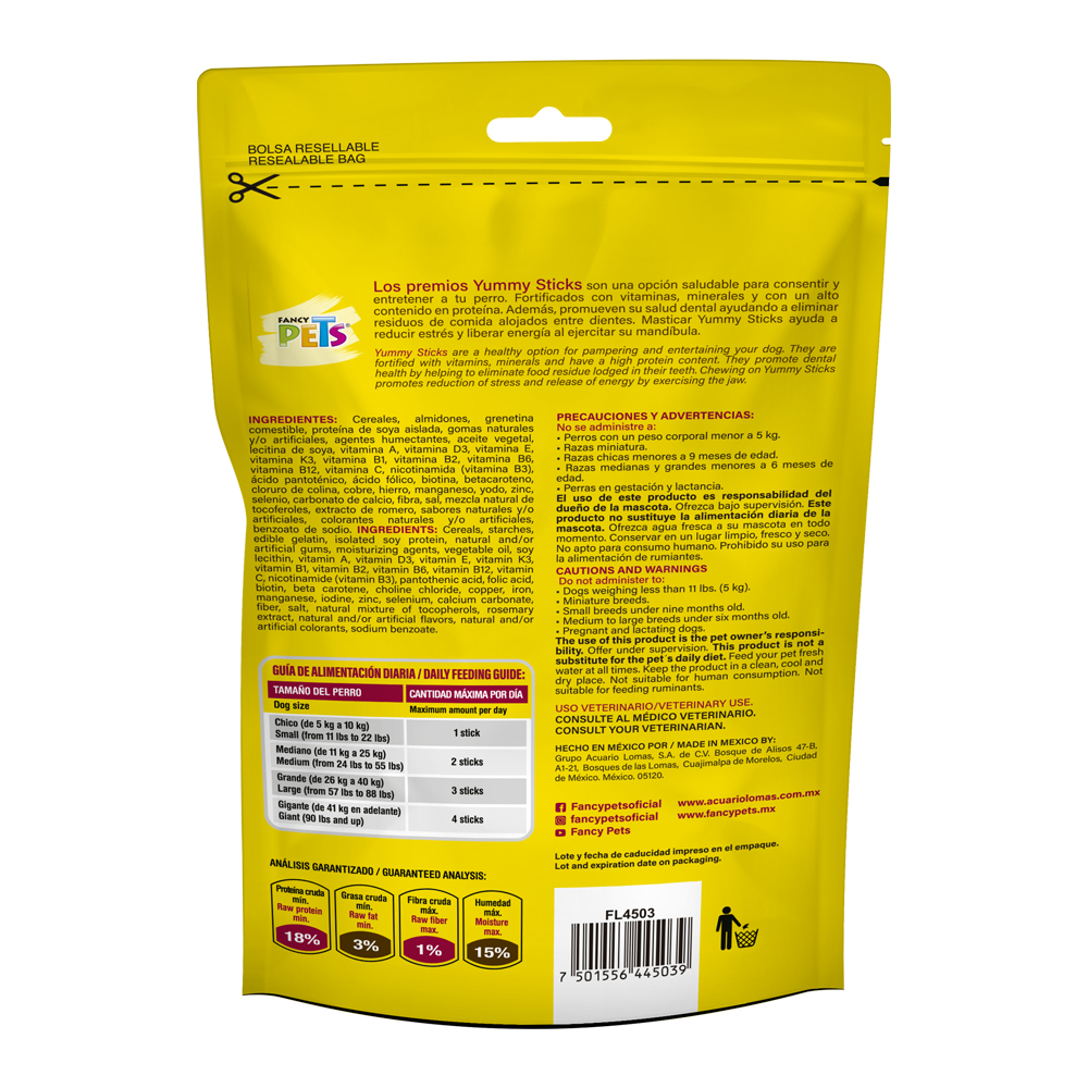 Fancy Pets Yummy Sticks Sabor Carne Para Perro con 5 Piezas, Fortificado Vitaminas y Minerales