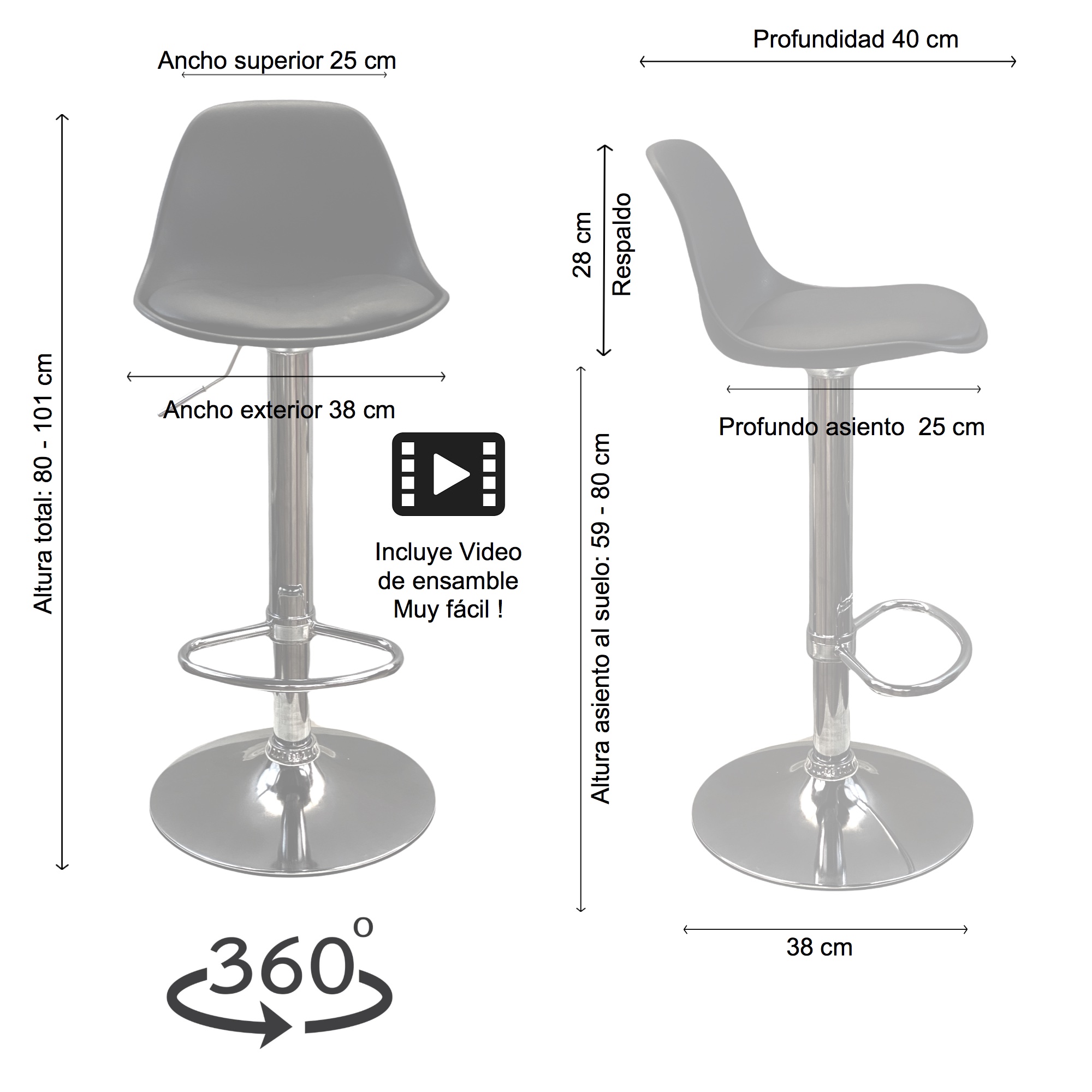 2 Bancos para barra de cocina bar altura ajustable giratorio Punto y Compra 310GS