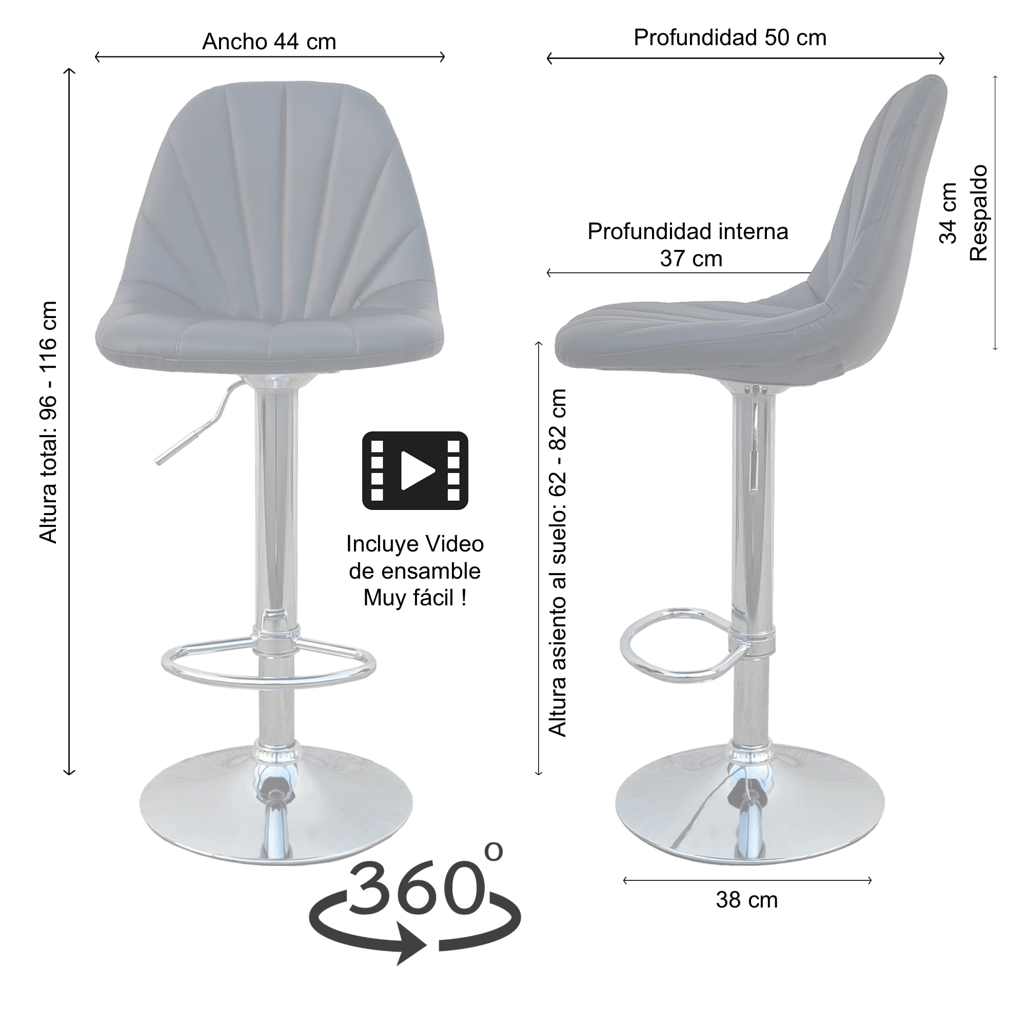 2 Bancos para barra de cocina bar altura ajustable giratorio Punto y Compra 310S2