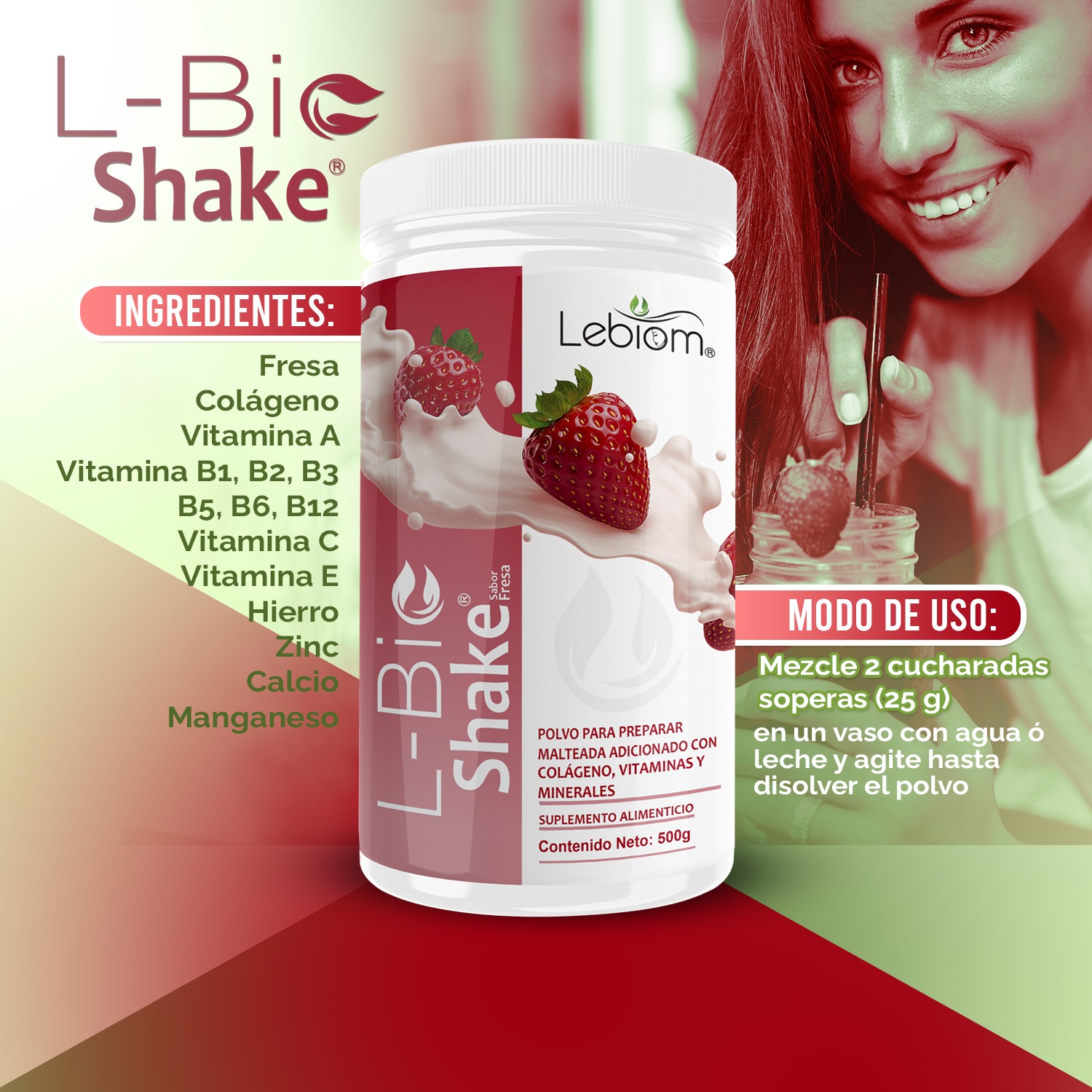 Malteada de fresa, proteina,control de peso 500g Shack 