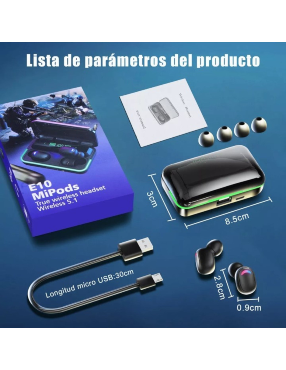 Audífonos In-ear Petukia Box E10 Con Microfono + Caja de Carga Negro