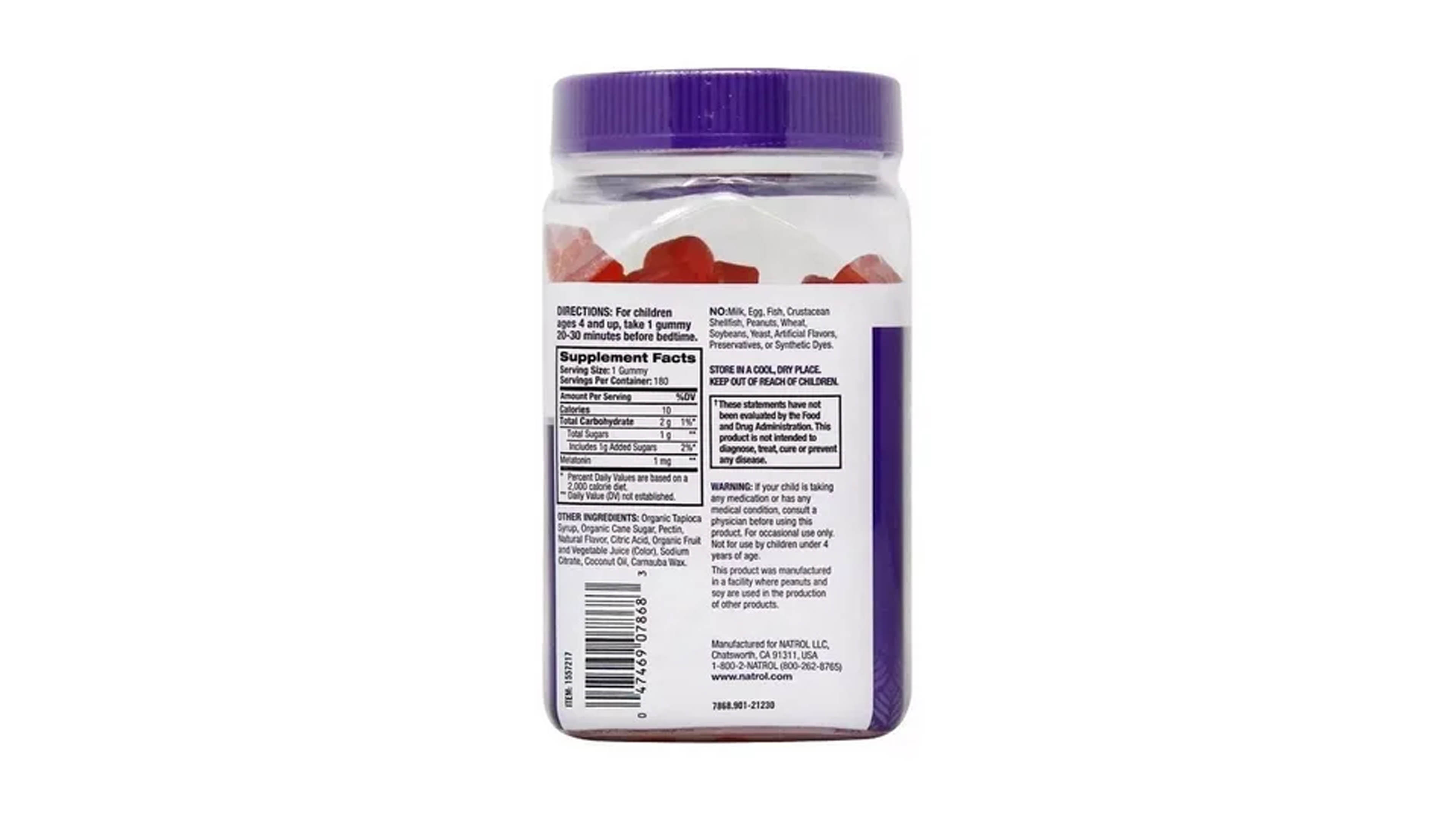 Melatonina 1mg Kids Natrol Niños Duerme Rapido Profundo 180 Gomitas sabor frutas