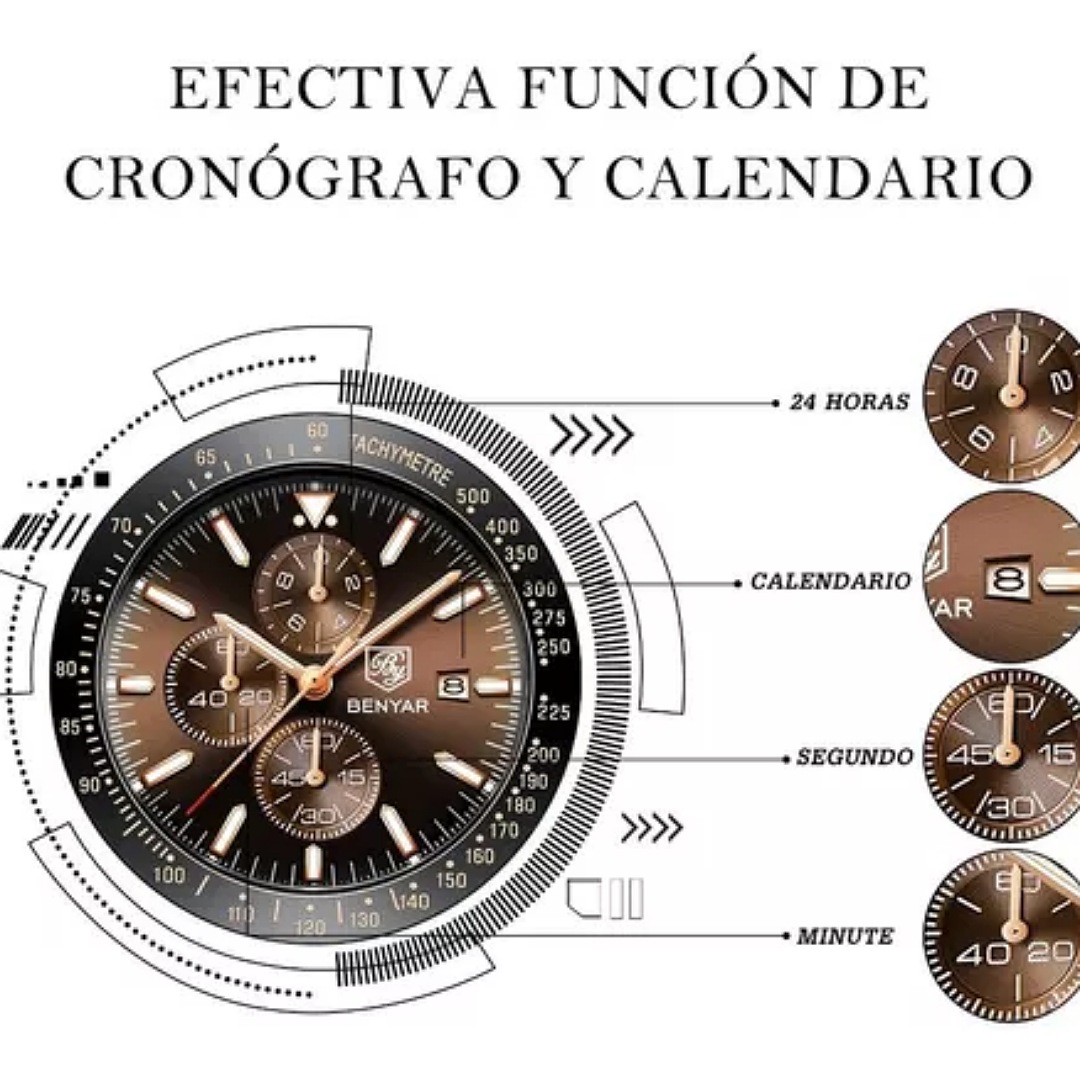 Reloj Benyar De Cuero Casual Para Hombre Con Cronógrafo