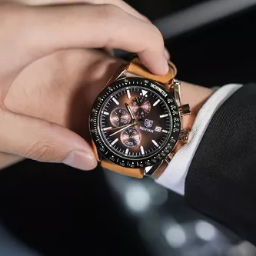 Reloj Benyar De Cuero Casual Para Hombre Con Cronógrafo