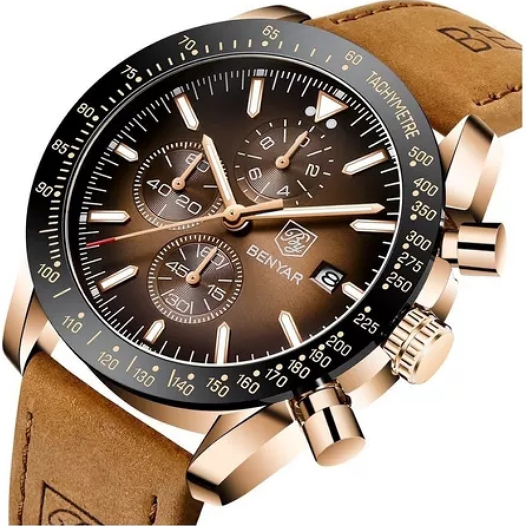 Reloj Benyar De Cuero Casual Para Hombre Con Cronógrafo