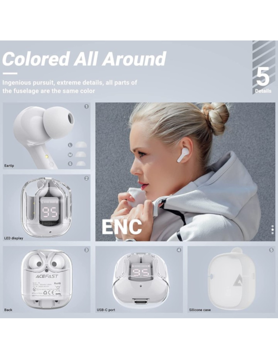 Audifonos Inalámbricos Petukita Box T6 Pantalla Digital Color Gris