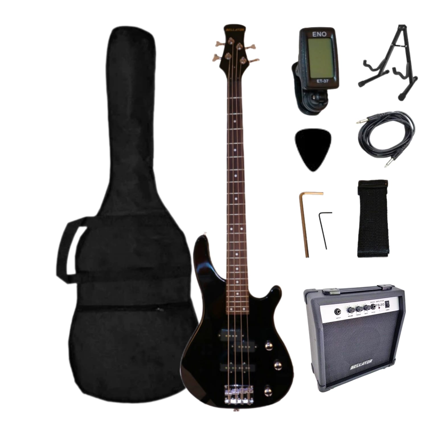 Paquete de Bajo Eléctrico 4 Cuerdas Bellator Negro 