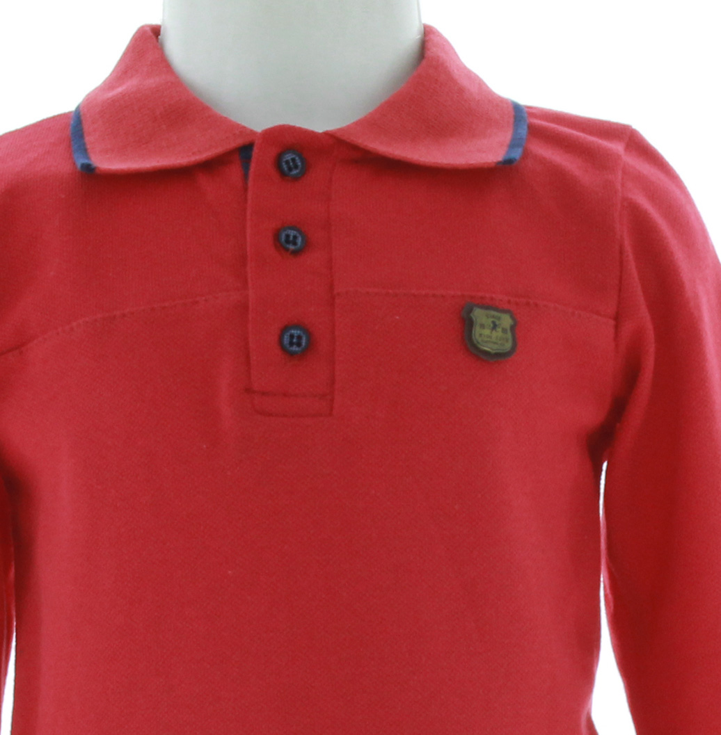 Playera Niño Rojo Polo Manga Larga Bebe 3315 1 a 5 Años.