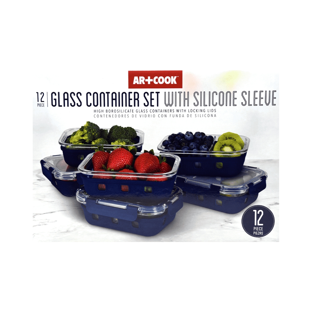 Set 6 Contenedores Art&Cook Vidrio y Silicona con Tapa Hemética 638ml