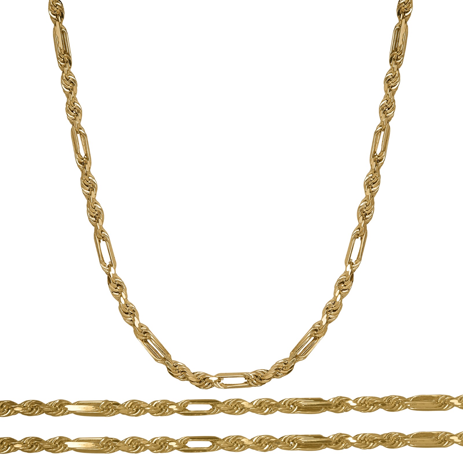 Cadena Torzal Figaro Italiana Oro 10k Torsal 55cm - 3.8mm