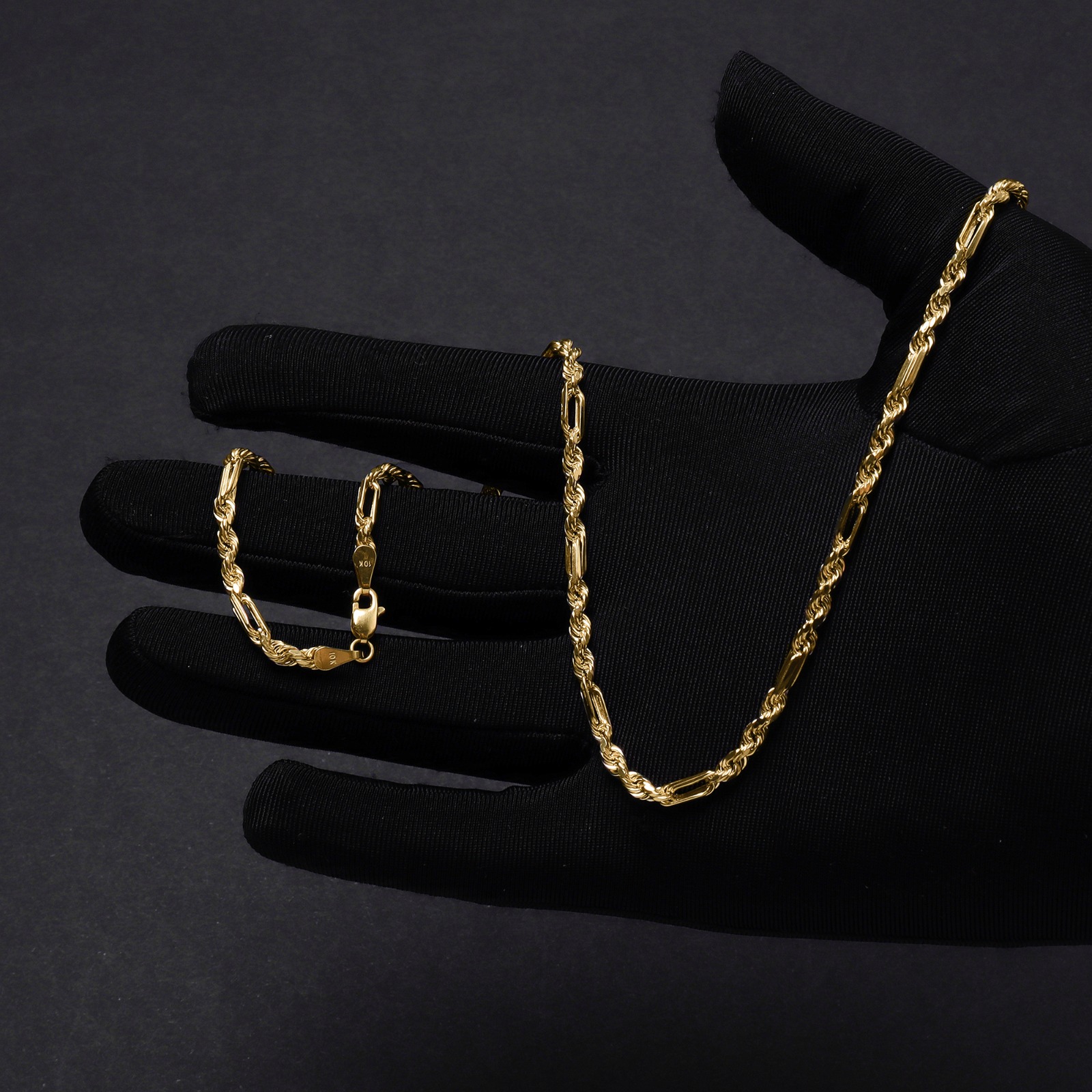 Cadena Torzal Figaro Italiana Oro 10k Torsal 55cm - 3.8mm