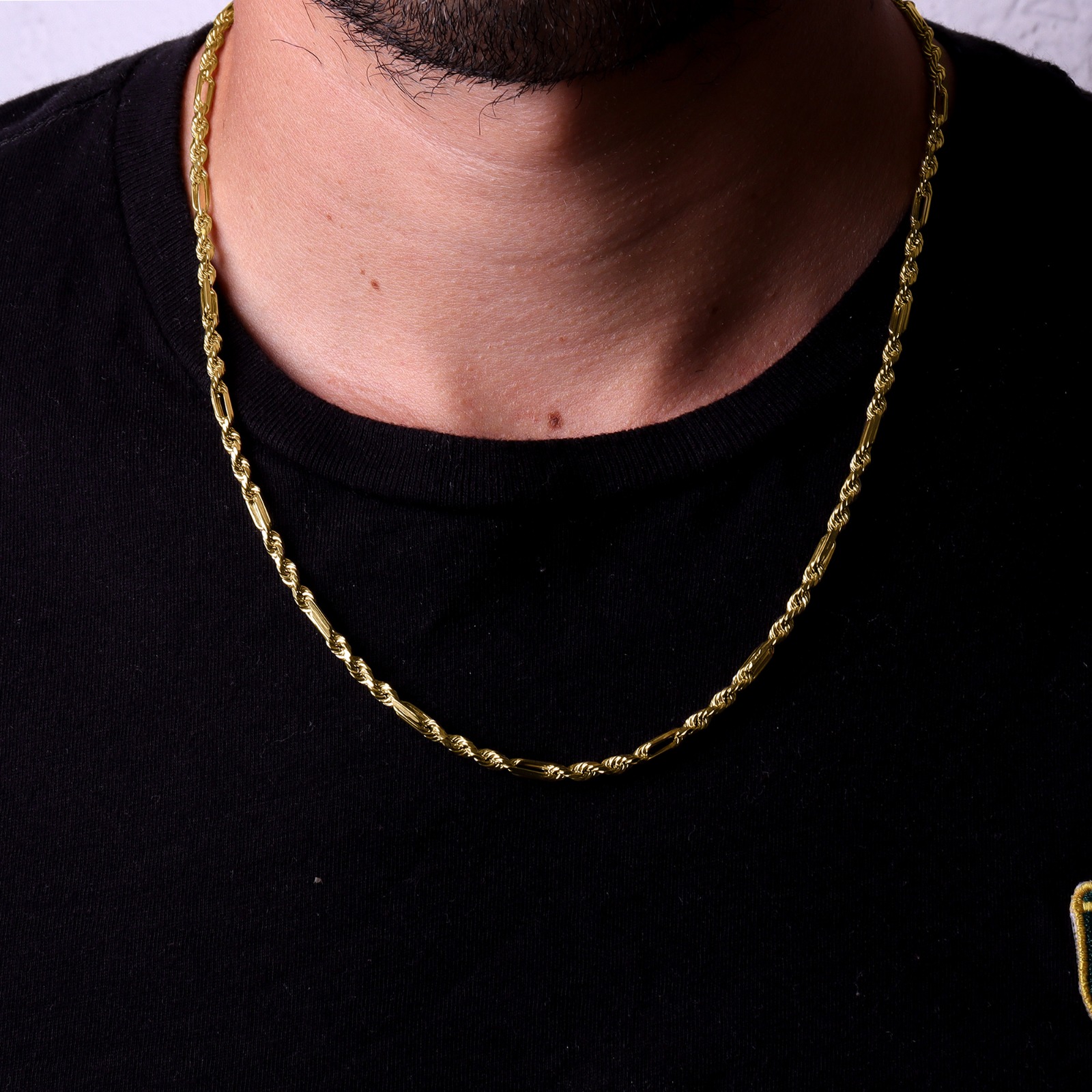 Cadena Torzal Figaro Italiana Oro 10k Torsal 55cm - 3.8mm