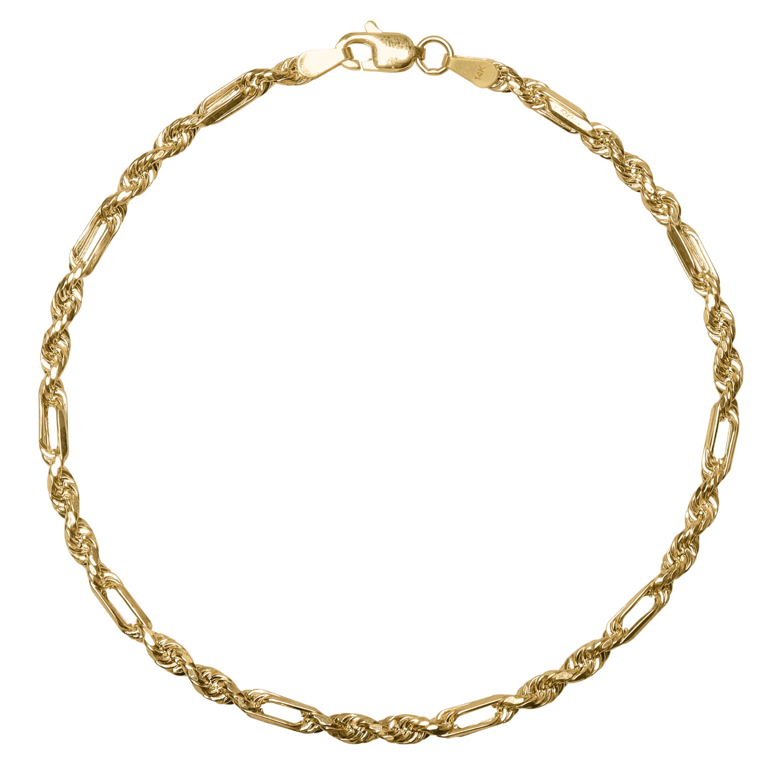 Pulsera Torzal Figaro Esclava Oro 14k Italiano 21cm - 3mm
