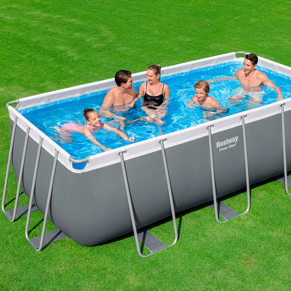 Alberca Estructural Rectangular Bestway 412 Cm Con Bomba Gris