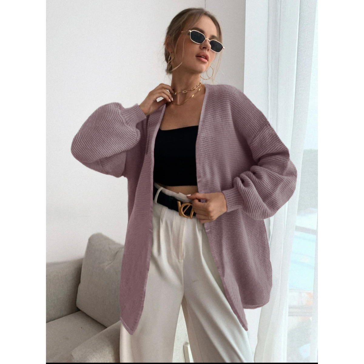 Cardigan Mujer Largo Ensamble Dama Maxi Sueter Botón Bolsas