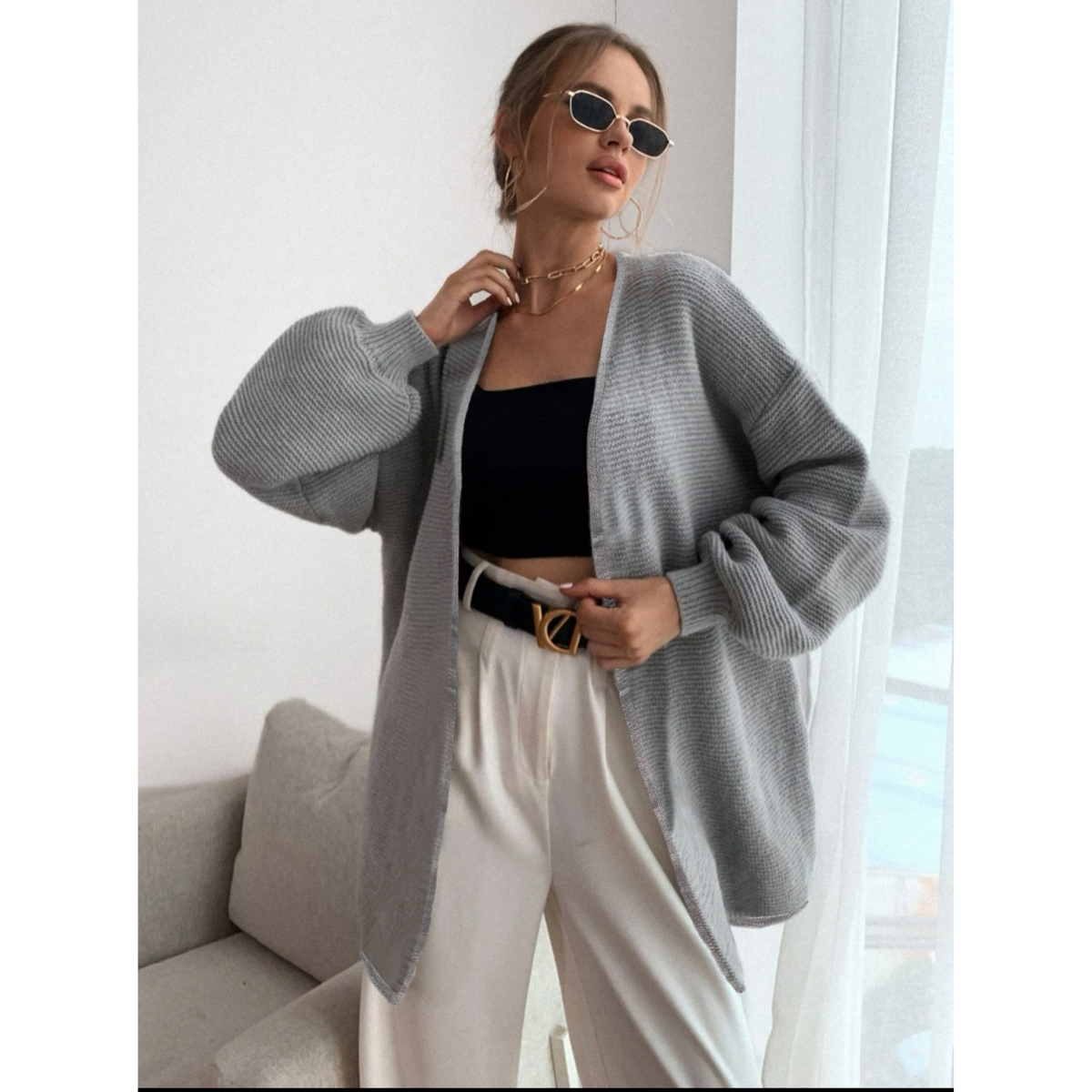 Cardigan Mujer Largo Ensamble Dama Maxi Sueter Botón Bolsas