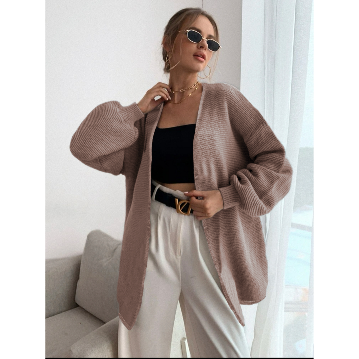 Cardigan Mujer Largo Ensamble Dama Maxi Sueter Botón Bolsas