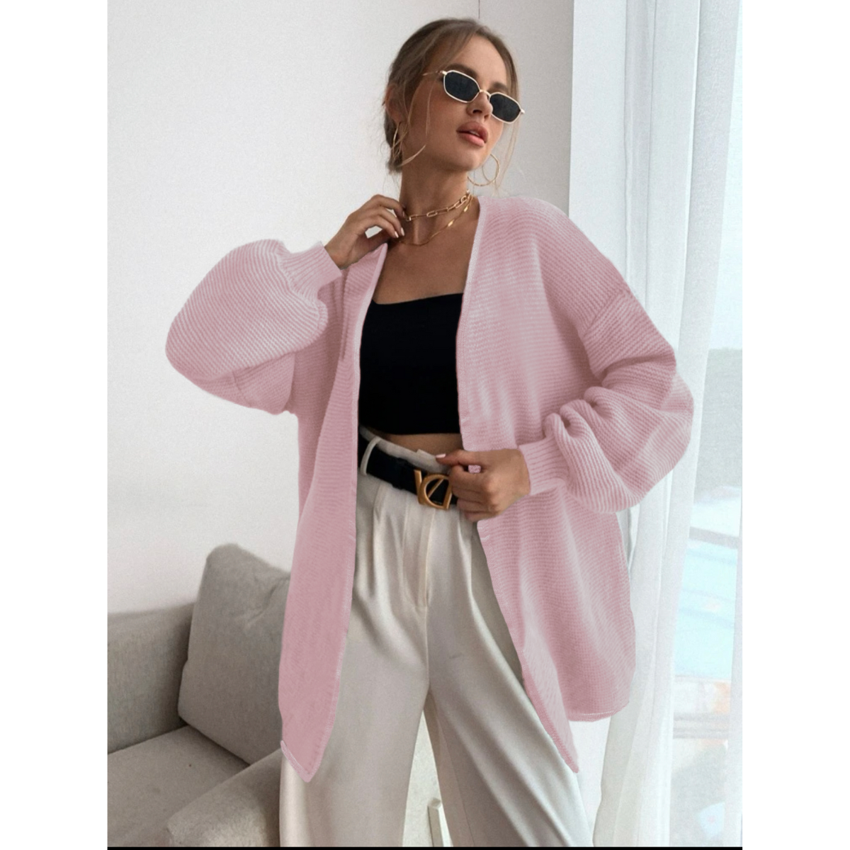 Cardigan Mujer Largo Ensamble Dama Maxi Sueter Botón Bolsas