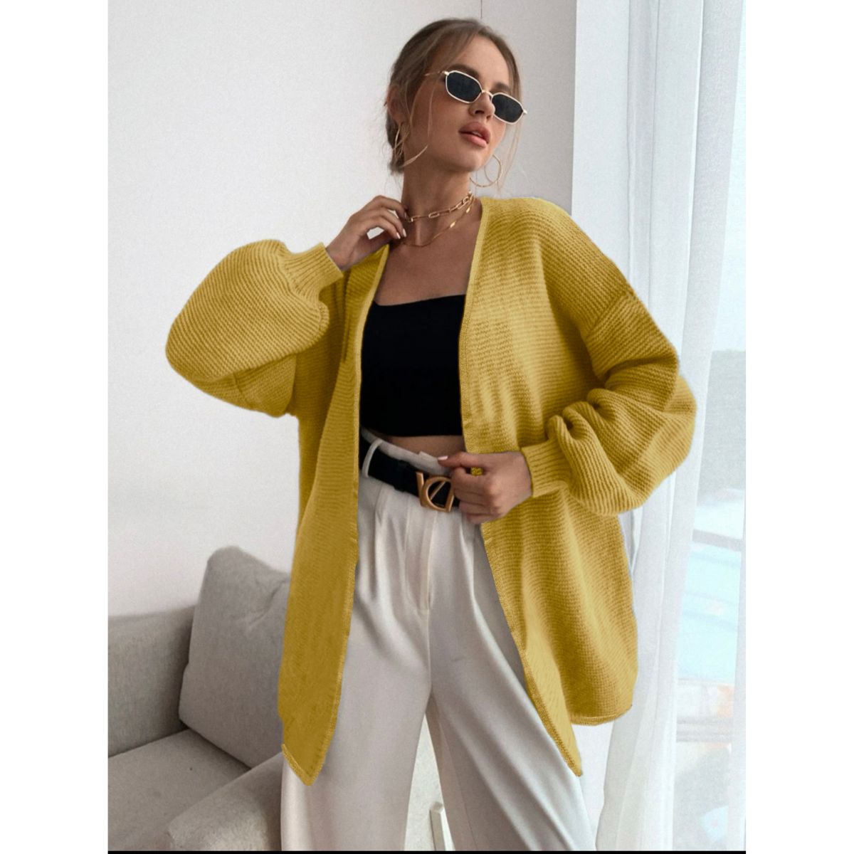 Cardigan Mujer Largo Ensamble Dama Maxi Sueter Botón Bolsas